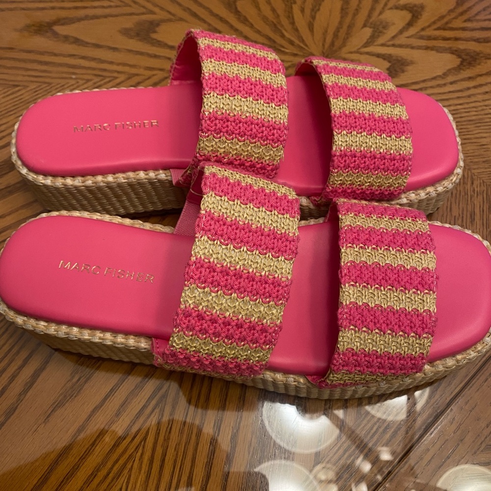 Marc Fisher Pink and Gold Woven Sandals